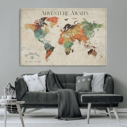 24737989-MGV-CV-36X24-Personalized World Map Wall Art – Colorful Vintage Adventure Travel Map with Custom Names, Unique Wall Decor for Couples,