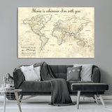 35009043-MGV-CV-36X24-Personalized World Map Wall Art – Vintage Beige Travel Map with Custom Names and Date, Romantic Anniversary Gift for Couples Home