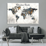 11751559-MGV-CV-36X24-Personalized World Map Wall Art – Elegant Adventure Travel Tracker Map for Couples & Families, Push Pin Canvas Poster Decor for Home, Office