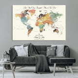 10311652-MGV-CV-36X24-Personalized World Map Wall Art - Watercolor Travel Map with Custom Names Minimalist Design for Couples&Families - Decor for Home,