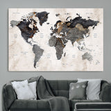 MGV-CV-36X24 - World Map Wall Art Canvas Print, Framed Rustic Map Art Picture Print, Antique Map Perfect Rustic Explorer Decor Artwork
