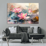 18414-MGV-CV-36X24-Pink Lotus Wall Art Canvas Print, Framed Water Lily Art Picture Print, Dreamy Floral Perfect Dreamy Botanical Decor Artwork