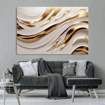 41237-MGV-CV-36X24-Gold Waves Wall Art Canvas Print, Framed Elegant Flow Art Picture Print, Luxury Layers Perfect Minimal Luxe Decor Artwork