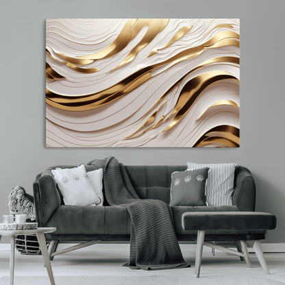 41237-MGV-CV-36X24-Gold Waves Wall Art Canvas Print, Framed Elegant Flow Art Picture Print, Luxury Layers Perfect Minimal Luxe Decor Artwork