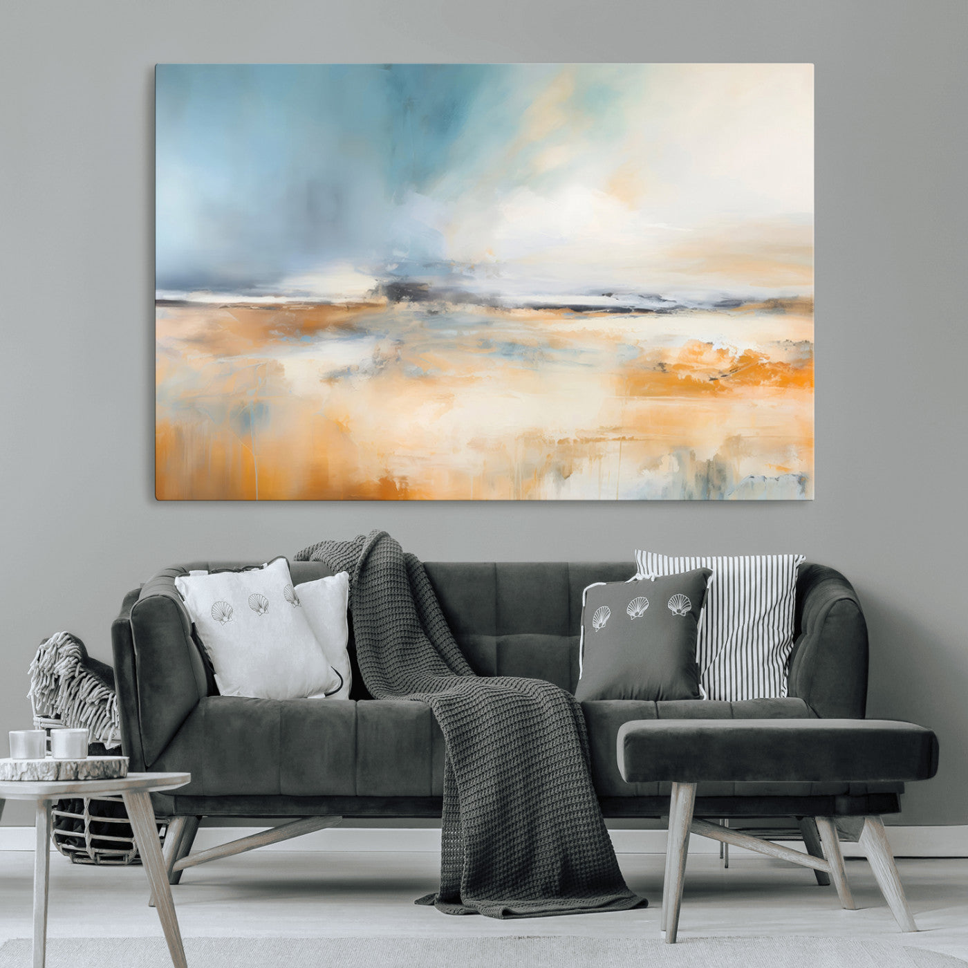12135-MGV-CV-36X24-Soft Horizon Wall Art Canvas Print, Framed Golden Field Art Picture Print, Dreamy Horizon Perfect Minimalist Earthy Decor Artwork
