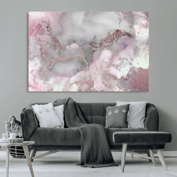 16416-MGV-CV-36X24-Blush Marble Wall Art Canvas Print, Framed Rose Gold Art Picture Print, Pink Cloudy Perfect Modern Glam Decor Artwork