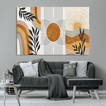 32359-MGV-CV-36X24-Modern Sun Wall Art Canvas Print, Framed Retro Horizon Art Picture Print, Sunburst Design Perfect Mid Century Boho Decor Artwork