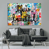 36856-MGV-CV-36X24-Life Is Beautiful Wall Art – Colorful Graffiti Canvas Print, Modern Street Style Artwork, Inspirational Decor for Living Room,