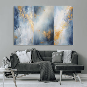 41836-MGV-CV-36X24-Abstract Gold Wall Art Canvas Print, Framed Blue Layers Art Picture Print, Elegant Cloud Perfect Elegant Minimalist Decor Artwork