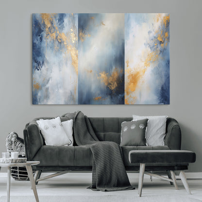 41836-MGV-CV-36X24-Abstract Gold Wall Art Canvas Print, Framed Blue Layers Art Picture Print, Elegant Cloud Perfect Elegant Minimalist Decor Artwork
