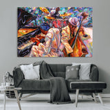 13675-MGV-CV-36X24-Jazz Band Wall Art Canvas Print, Framed Jazz Oil Painting Art Picture Print, Vibrant Music Perfect Abstract Musical Decor Artwork