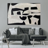 33714-MGV-CV-36X24-Monochrome Design Wall Art Canvas Print, Framed Modern Linework Art Picture Print, Textured Shapes Perfect Monochrome Modern Decor