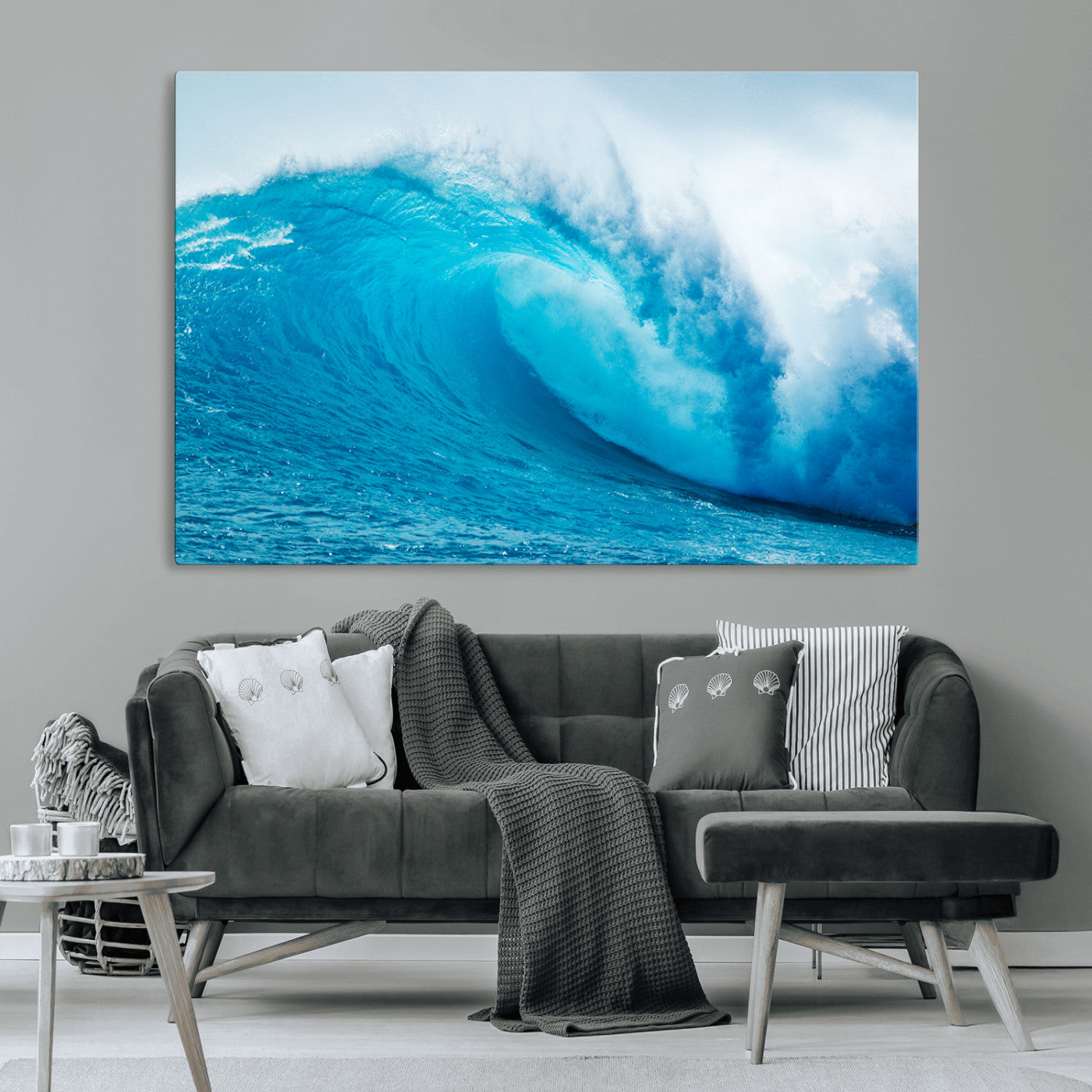 15566-MGV-CV-36X24-Ocean Wave Wall Art Canvas Print, Framed Curling Wave Art Picture Print, Vibrant Surf Wave Perfect Coastal Surf Decor Artwork