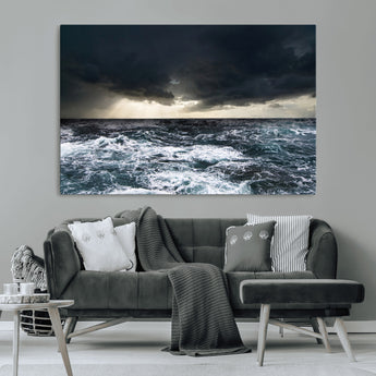 51359-MGV-CV-36X24-Stormy Ocean Wall Art Canvas Print, Framed Moody Seascape Art Picture Print, Ocean Storm Perfect Dramatic Coastal Decor Artwork