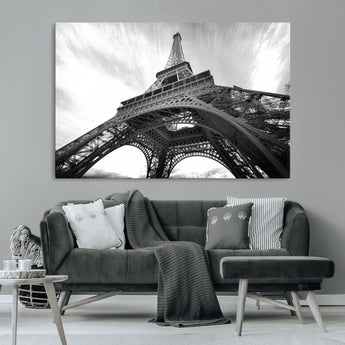 40006-MGV-CV-36X24-Eiffel Tower Wall Art – Black and White Architectural Photo Print, Paris Inspired Decor for Bedroom, Office, Studio or Modern