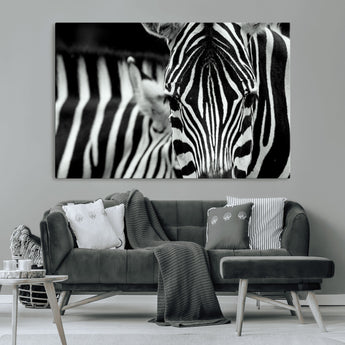 43631-MGV-CV-36X24-Zebra Wall Art – Black & White Safari Wildlife Canvas Print, Modern Animal Photography Decor for Living Room, Office, or Bedroom