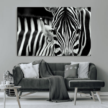 43631-MGV-CV-36X24-Zebra Wall Art – Black & White Safari Wildlife Canvas Print, Modern Animal Photography Decor for Living Room, Office, or Bedroom