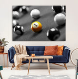 52108-MGV-CV-36X24-Precision Pool Table Wall Art – Close Up Yellow 1 Ball Canvas Print, Hand-Played Billiards Game Decor for Office, Game Room, or