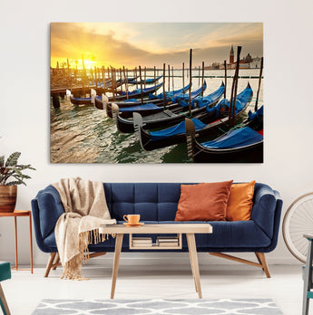 25872-MGV-CV-36X24-Venetian Gondola Dock Wall Art – Serene Sunset Canal Canvas Print, Tranquil Water Travel Decor for Office, Living Room, or Man