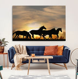 16620-MGV-CV-36X24-Sunset Stallions Wall Art – Silhouetted Horses Running Canvas Print, Nature’s Rhythm, Perfect for Living Room, Office, or Man Cave