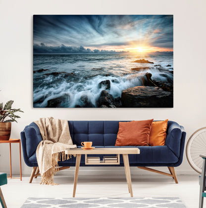 33428-MGV-CV-36X24-Ocean Sunrise Wall Art – Serene Seascape Canvas Print, Coastal Home or Office Decor, Perfect for Living Room, Bedroom, or Study