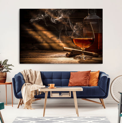92305-MGV-CV-36X24-Whiskey & Cigar Wall Art – Moody Whiskey and Cigar Canvas Print, Sophisticated Bar or Home Lounge Decor for Office, Man Cave or