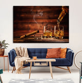 91042-MGV-CV-36X24-Whiskey & Cigar Wall Art – Elegant Whiskey Pour and Smoldering Cigar Canvas Print, Sophisticated Bar or Lounge Decor for Home,