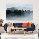 42596-MGV-CV-36X24-Misty Forest Wall Art – Atmospheric Pine Trees Canvas Print, Nature Landscape Decor for Living Room, Bedroom, Office, or Cabin