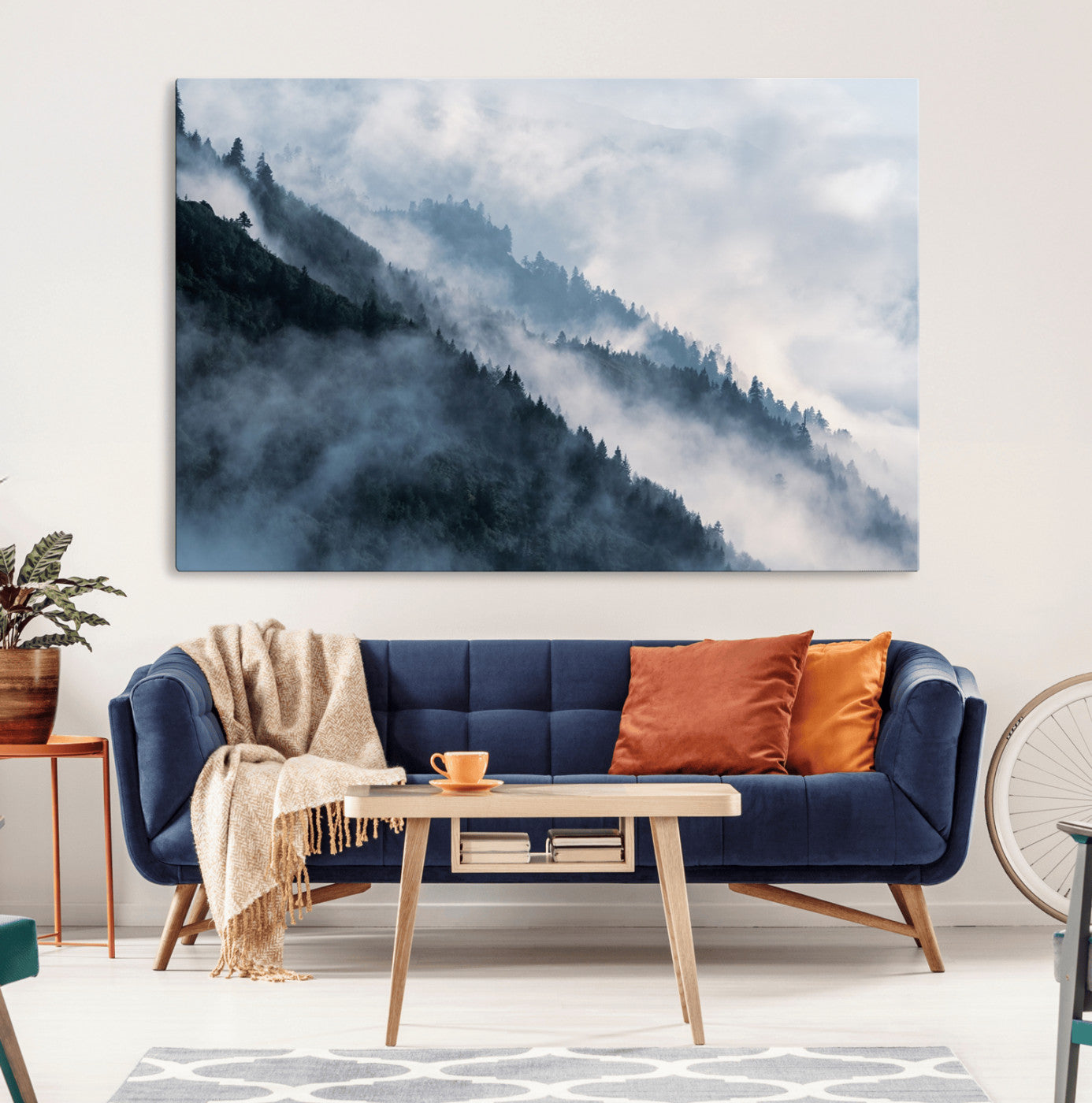 85737-MGV-CV-36X24-Misty Mountain Wall Art – Atmospheric Pine Forest Canvas Print with Fog and Mist, Calm Nature Decor for Living Room, Bedroom,
