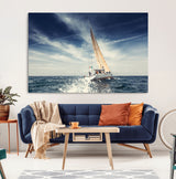 75430-MGV-CV-36X24-Sailing Boat Wall Art – Dynamic Ocean Yacht Canvas Print, Nautical Decor for Living Room, Office, Beach House or Cabin