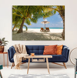 83601-MGV-CV-36X24-Tropical Beach Wall Art – Serene Palm Trees and Lounge Chairs Canvas Print, Relaxing Coastal Decor for Living Room, Bedroom or