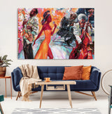 24452-MGV-CV-36X24-Vibrant Jazz Musician Painting - Expressive Art Print of Live Jazz Band, Perfect Wall Decor for Music Lovers and Art Enthusiasts