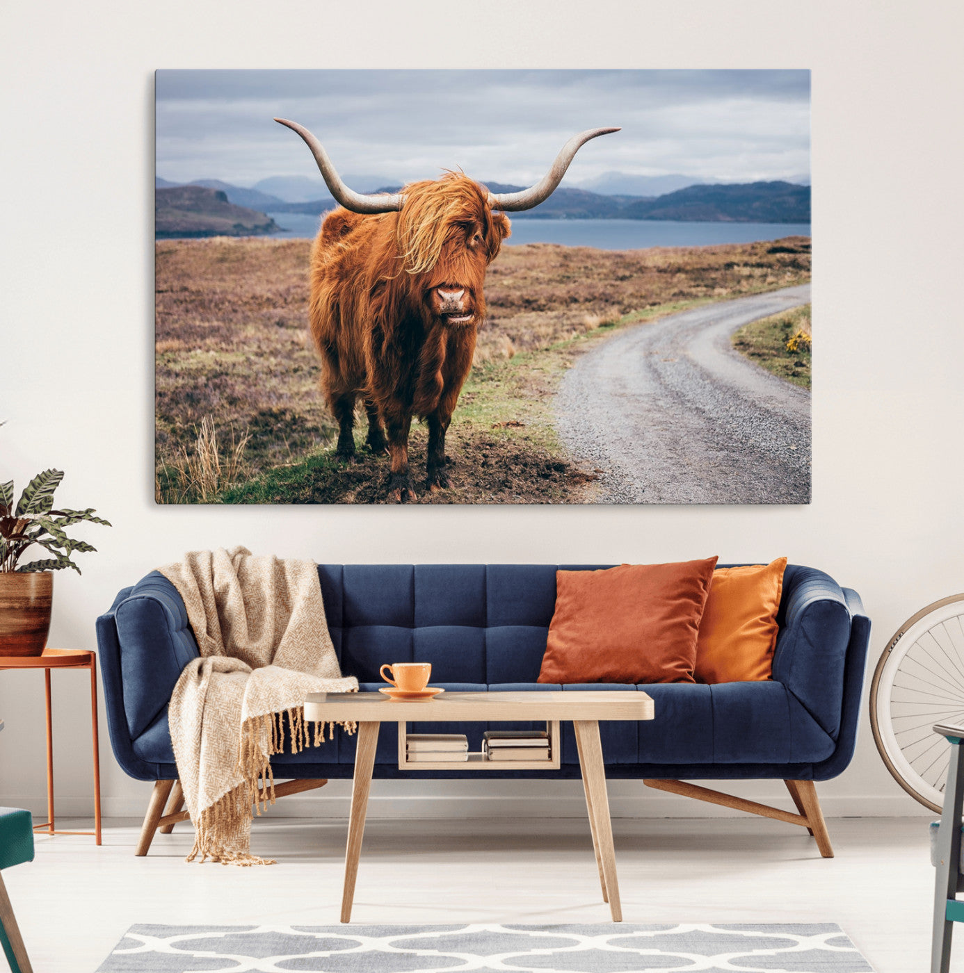 56121-MGV-CV-36X24-Rustic Highland Cow Wall Art – Panoramic Nature Canvas Print, Perfect Decor for Home, Office, Living Room or Man Cave