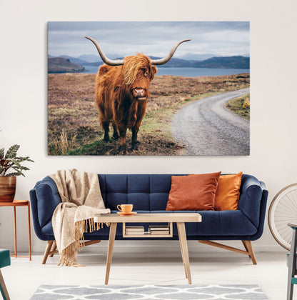 56121-MGV-CV-36X24-Rustic Highland Cow Wall Art – Panoramic Nature Canvas Print, Perfect Decor for Home, Office, Living Room or Man Cave