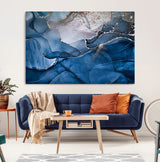 27810-MGV-CV-36X24-Abstract Blue Gold Fluid Art Wall – Modern Canvas Print, Elegant Home & Office Wall Art, Stylish Living Room or Bedroom Decor