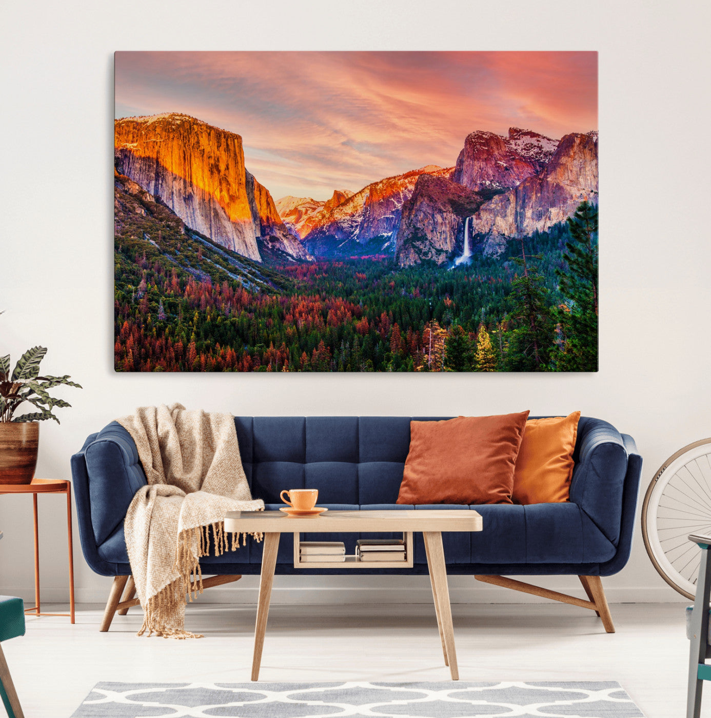24519-MGV-CV-36X24-Yosemite Valley Sunset Wall Art – Majestic Mountain Landscape with Waterfall and Vibrant Sky, Nature Photography for Home or