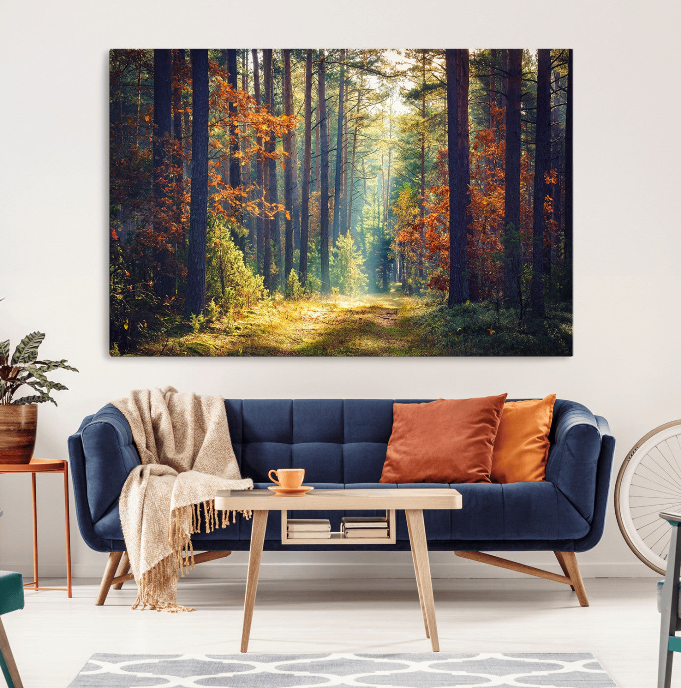 86249-MGV-CV-36X24-Sunlit Autumn Forest Path Wall Art – Peaceful Nature Scene with Fall Foliage, Calming Woods Decor for Home or Office