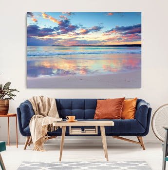 64882-MGV-CV-36X24-Tranquil Sunset Beach Wall Art – Panoramic Ocean Reflection Canvas Print, Calm Coastal Decor for Bedroom, Living Room or Office