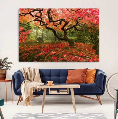 73343-MGV-CV-36X24-Autumn Maple Wall Art – Panoramic Vibrant Red Maple Tree Canvas Print, Seasonal Nature Decor for Office, Living Room or Garden