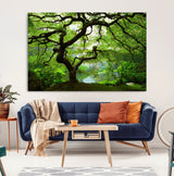 18094-MGV-CV-36X24-Emerald Canopy Wall Art – Panoramic Lush Green Tree Canvas Print, Serene Nature Decor for Office, Living Room or Meditation Space