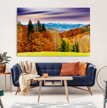 58007-MGV-CV-36X24-Autumn Mountain Landscape Wall Art – Stunning Fall Forest Canvas Print, Cozy Nature Decor for Home or Office