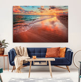 77723-MGV-CV-36X24-Sunset Beach Wall Art – Vibrant Ocean Waves and Golden Horizon Canvas Print, Coastal Seascape Photography Home Decor
