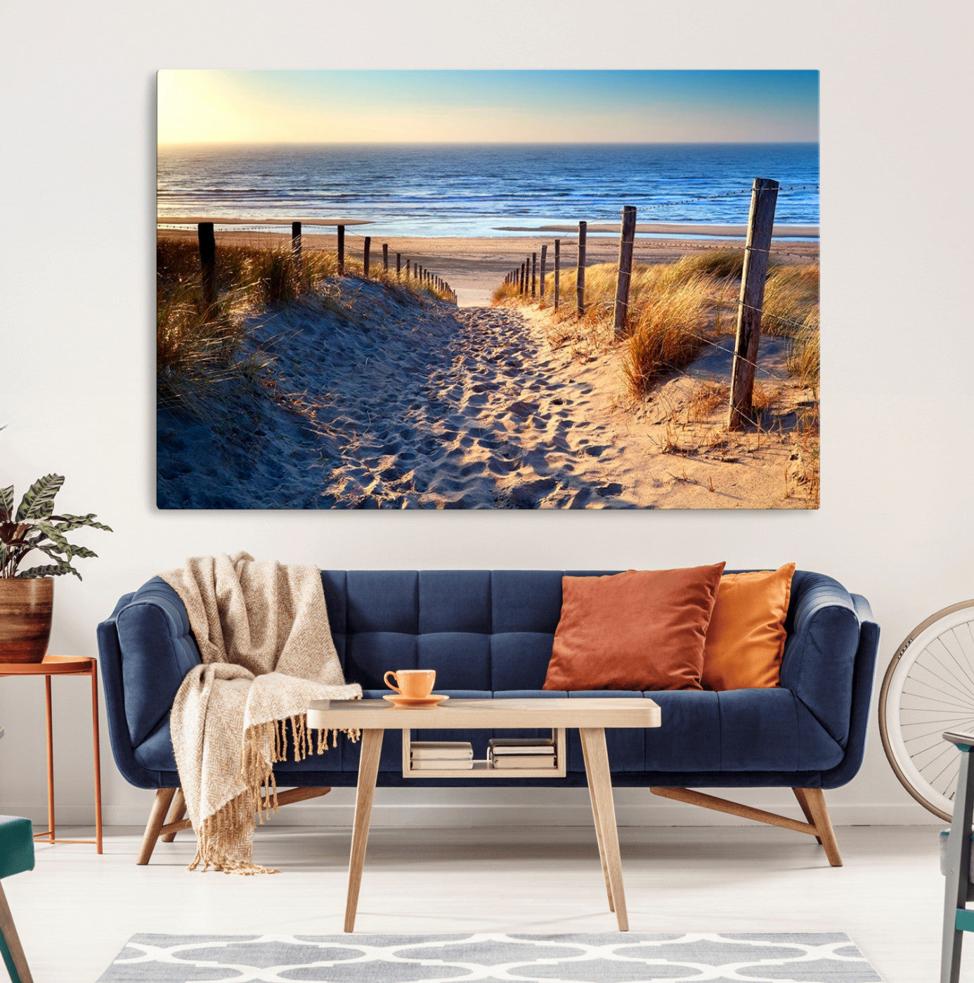 31889-MGV-CV-36X24-Sandy Beach Pathway Wall Art – Coastal Dune Fence and Ocean View Canvas Print, Relaxing Seaside Landscape Decor for Living Room or
