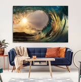 38256-MGV-CV-36X24-Ocean Wave Wall Art – Stunning Sunrise Through Curling Wave Canvas Print, Coastal Surf Photography Seascape Decor for Living Room,
