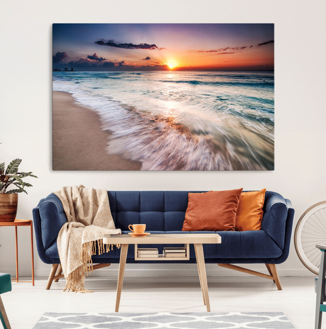 99906-MGV-CV-36X24-Morning Tide Canvas Print – Soft Sunrise Ocean Waves Wall Art, Coastal Serenity Decor for Home & Office