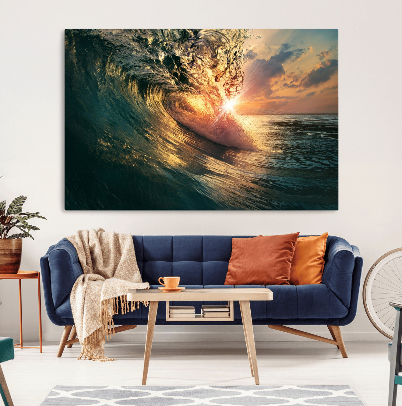55359-MGV-CV-36X24-Radiant Ocean Wave Wall Art – Panoramic Surf Canvas Print, Vibrant Sunset Beach Decor for Home, Office or Man Cave