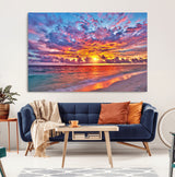 72836-MGV-CV-36X24-Fiery Sunset Beach Wall Art – Panoramic Vibrant Ocean Canvas Print, Dramatic Coastal Decor for Living Room, Bedroom or Office