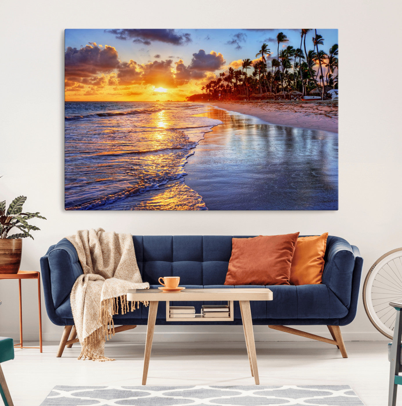 19917-MGV-CV-36X24-Tropical Sunset Beach Wall Art – Panoramic Palm Trees and Ocean Canvas Print, Vibrant Coastal Decor for Living Room, Office or Man