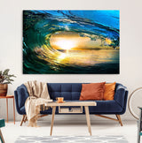 19378-MGV-CV-36X24-Ocean Wave Sunset Wall Art – Vibrant Surf and Golden Horizon Canvas Print, Coastal Seascape Photography for Living Room, Bedroom,