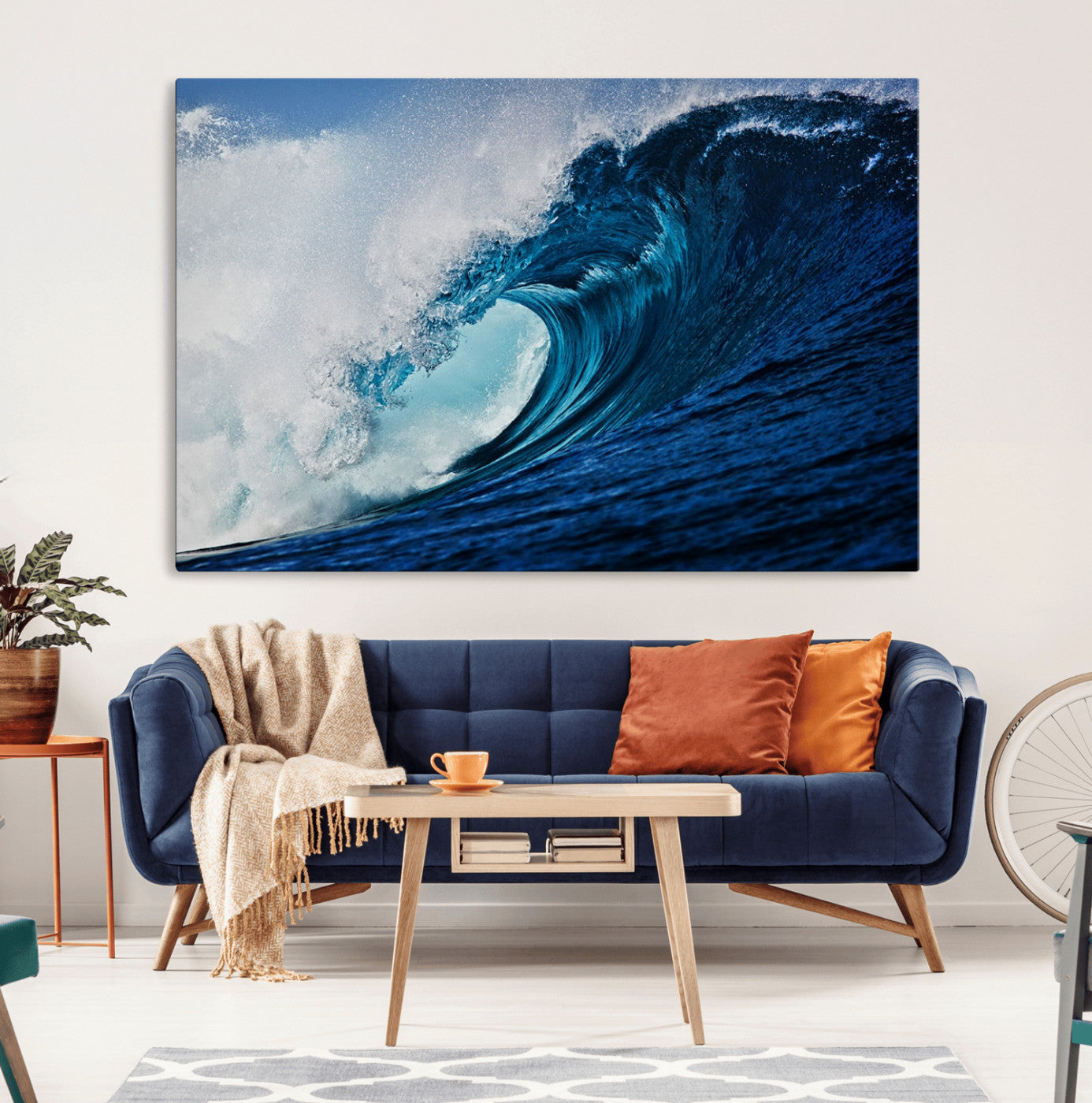 89502-MGV-CV-36X24-Powerful Ocean Wave Wall Art – Panoramic Blue Sea Wave Canvas Print, Coastal Surf Photography Artwork for Living Room, Bedroom, or